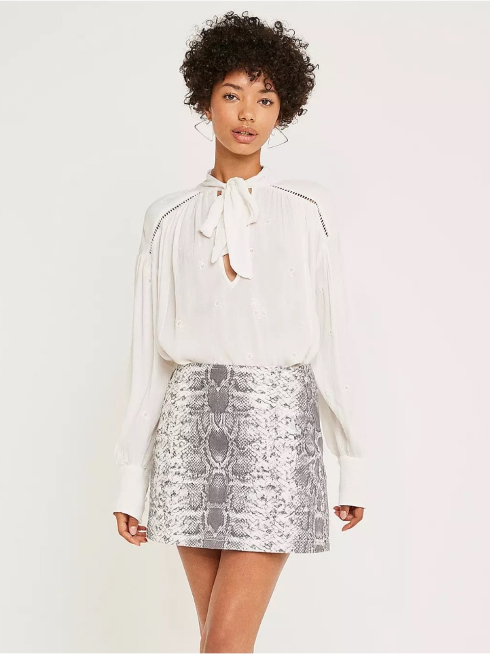 Free People Wishful Ivory Tie Neck Oversized Rayon Top NEW Flaw Read